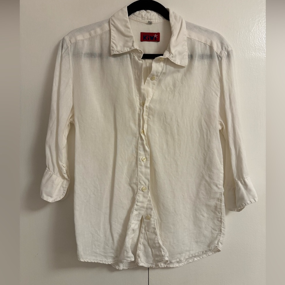 White linen half‎ sleeve button down XL